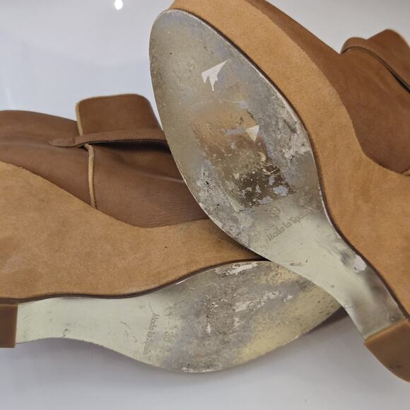 Stella McCartney Beige Leather Brown Wedge Ankle Boot Size 39 - Picture 11 of 12